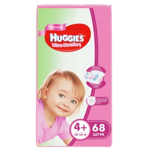 Подгузники Huggies Ultra Comfort для девочек 4+ (10-16 кг) 68 шт